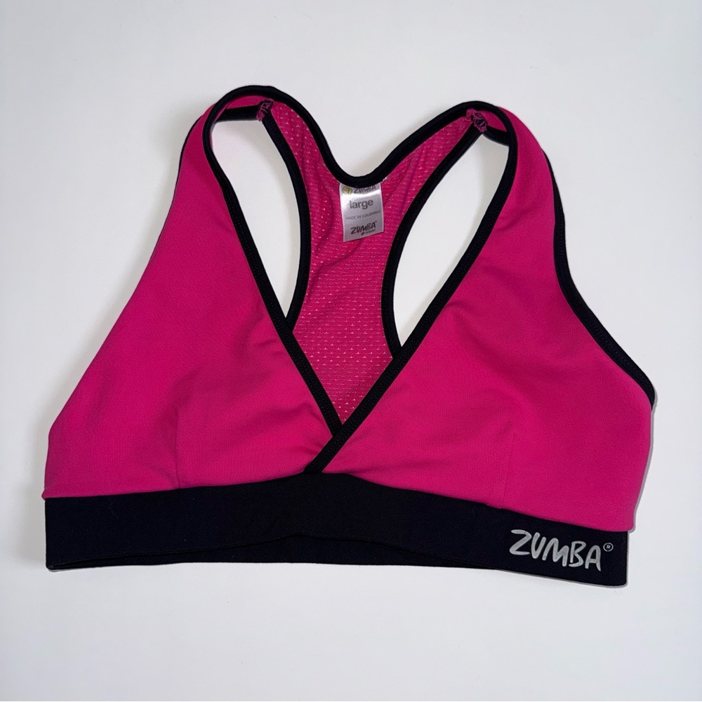 Zumba Wear Pink Black Racerback Sports Bra Large Dance Fitness Activewear